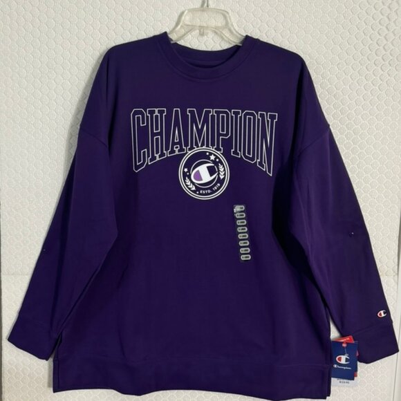 NWT Champion Purple Game Day Fleece Lined Pullover Sweatshirt -Logo- Size XL - Picture 2 of 7
